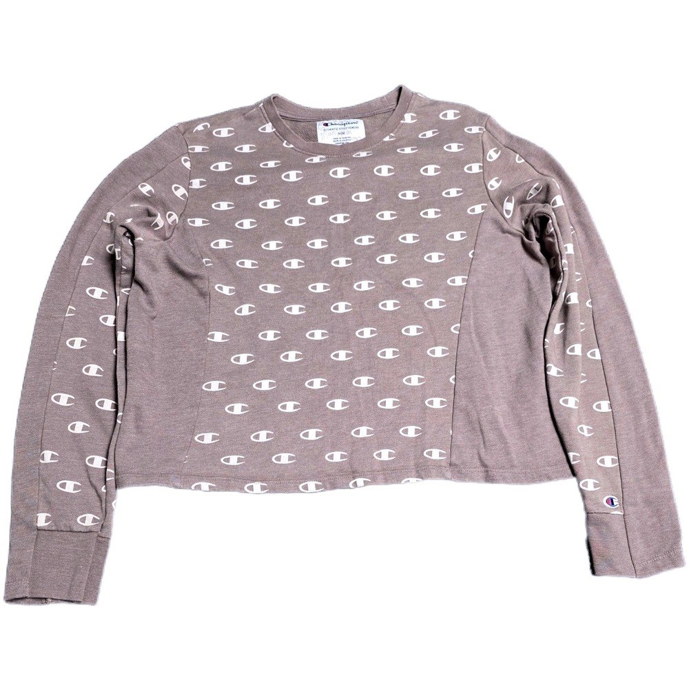 Champion All Over Logo‎ Print Sweatshirt Women's Size M Mauve Relaxed Fit